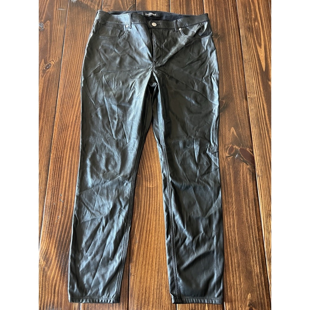 Express Faux Leather Ankle Leggings L Black Stretch High Rise‎ Sz 14L Long